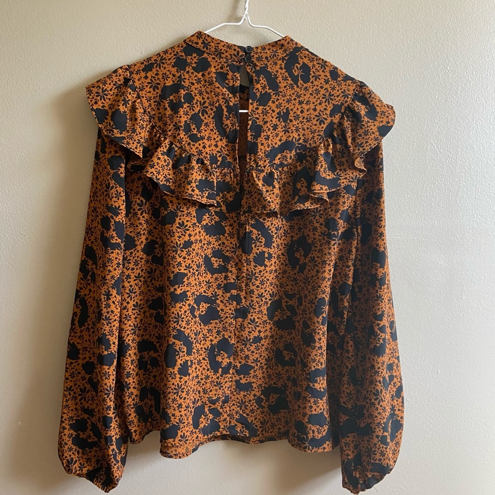 Topshop Orange and Black Floral Blouse - Picture 6 of 9